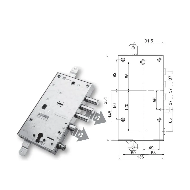 Security door lock Mottura 89.588DB plurisystem for DIBI