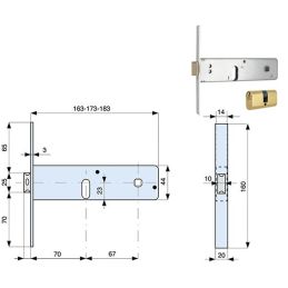 Serratura per fascia MG MONTI 802 702 163x44