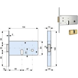 Serratura per fascia MG MONTI 804 602 134x64