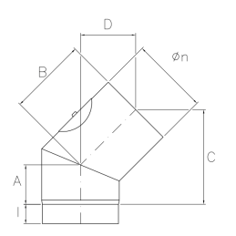 45 ° bend with SDC4I DESIGN INSPECTION 2mm thickness for wood stoves