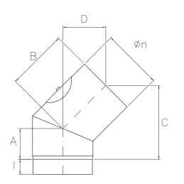45 ° bend with SDC4I DESIGN INSPECTION 2mm thickness for wood stoves