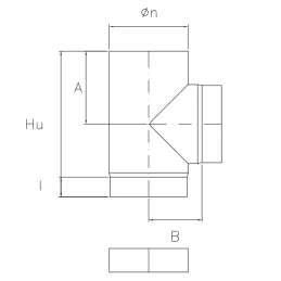 90 ° Tee fitting with SDT9 DESIGN 2mm thick plug for wood stoves