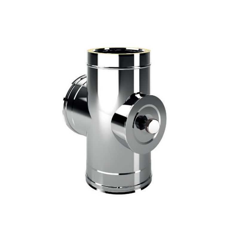 90° cross T fitting with high temperature inspection I2TCH ISO25 INOX Double wall flue