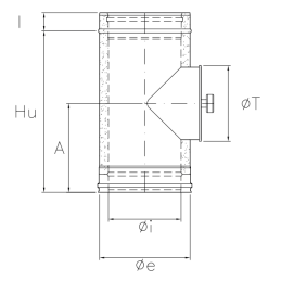 90° cross T fitting with high temperature inspection I2TCH ISO25 INOX Double wall flue