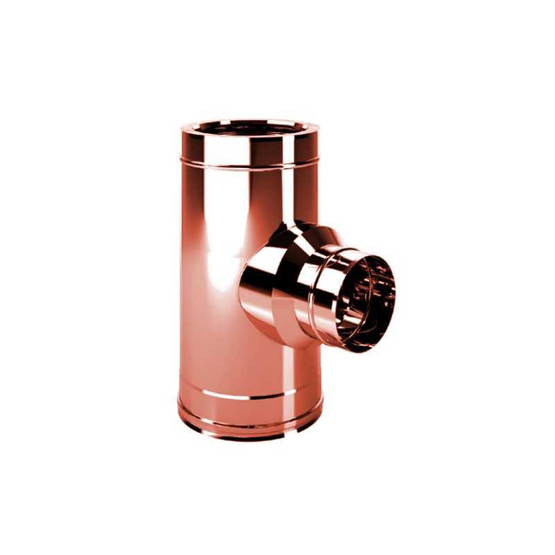 90° T-pipe MONO reduced flue double wall ISO25 De Marinis Copper