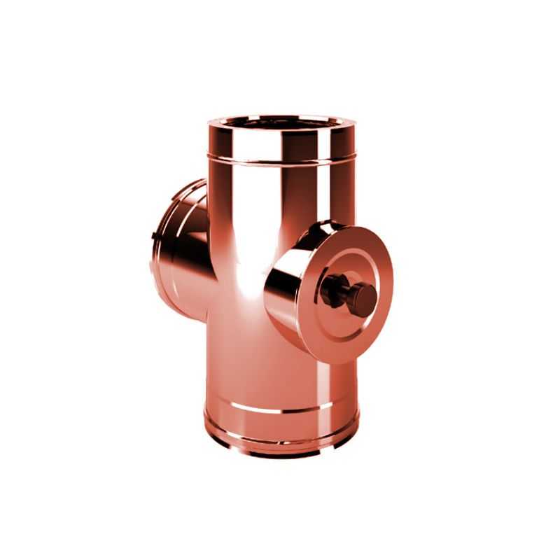 Tee fitting with double wall flue inspection ISO25 De Marinis Copper