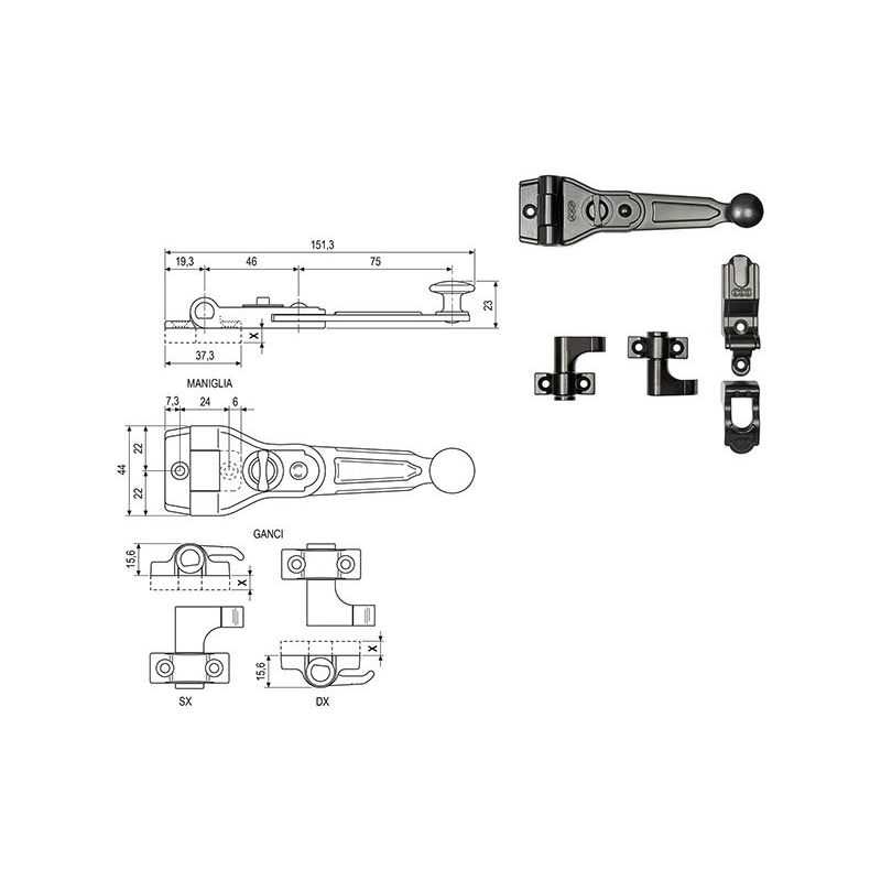 Spagnoletta AGB Abaco Kit per anta 903.15.93