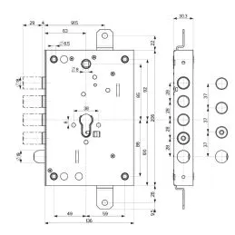 Mottura 82.571W triple armored door lock 1/2g cyl. euro
