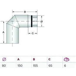 Curva a 90° d. 80mm ALA ECO PELLET nero opaco per stufe a pellet