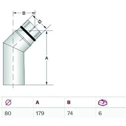 Curva a 45° d. 80mm ALA ECO PELLET nero opaco per stufe a pellet