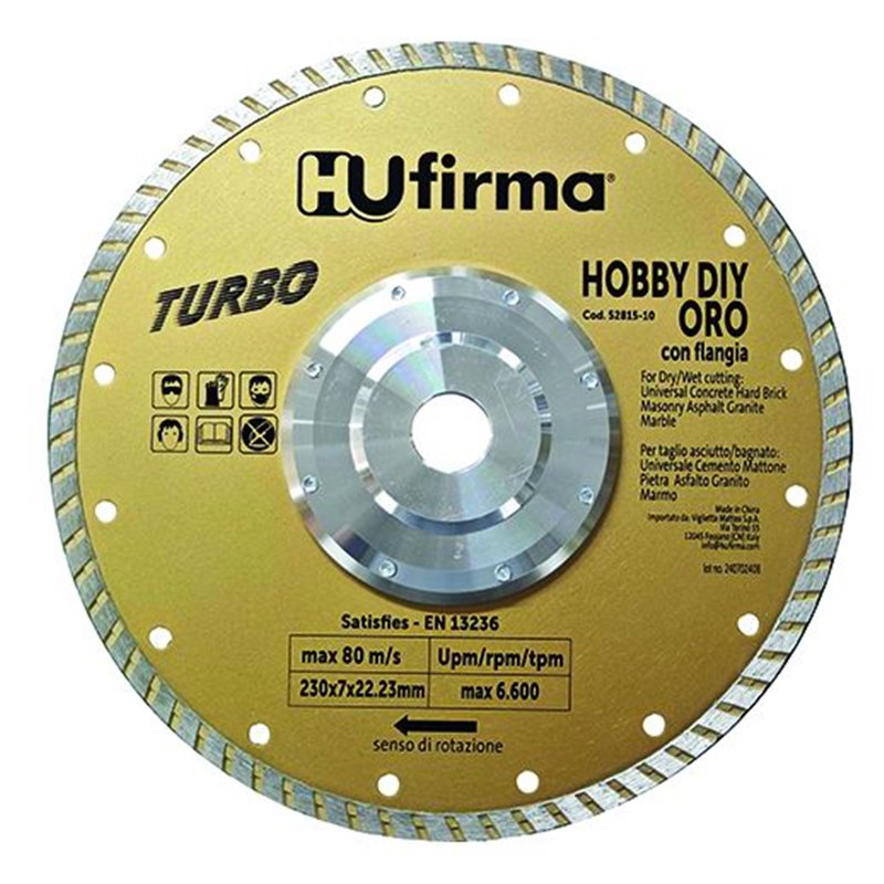 Diamond blade HU-Firma Turbo Gold DIY d.230mm 52810-10 with FLANGE