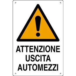 Plastic sign 60x40cm ATTENZIONE USCITA AUTOMEZZI