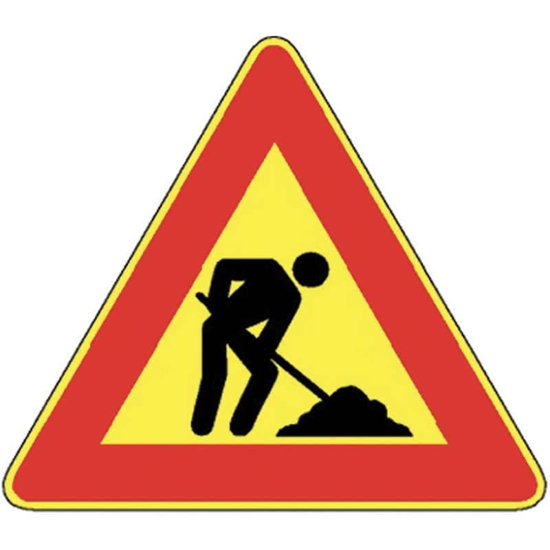 Temporary road sign WORK IN PROGRESS FIG.383