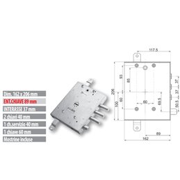 Mottura security door lock 89.R571G / U Triple 1/2 turn