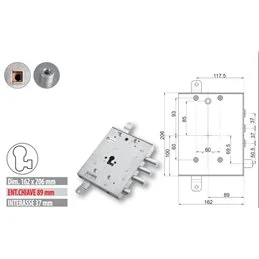 Mottura 89.8571G/UQ armored door lock Triple 1/2 turn European cylinder