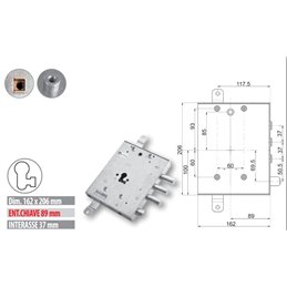 Serratura porta blindata Mottura 89.8571G/UQTriplice 1/2 giro cilindro europeo