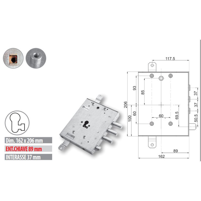 Mottura 89.8571G/UQ armored door lock Triple 1/2 turn European cylinder