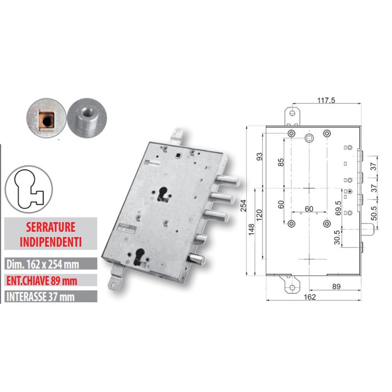 Security door lock Mottura 89.8589G/UQ Euro profyle for GARDESA