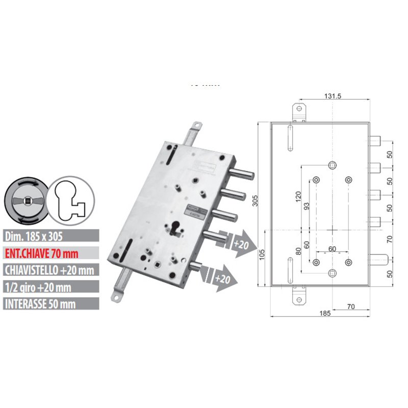 Serratura porta blindata Mottura 89.8561G/15Q triplice 1/2g GARDESA