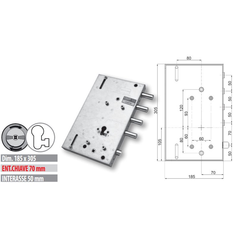 Serratura porta blindata Mottura 89.8561G/7Q triplice 1/2g GARDESA