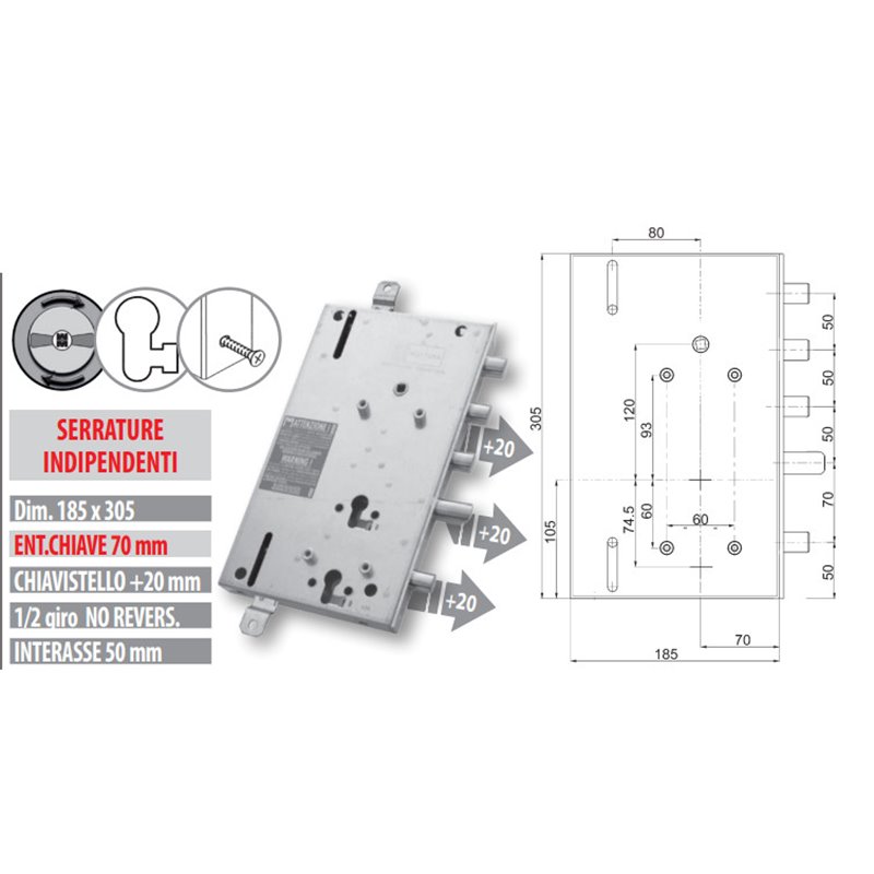 Security door lock Mottura 89.8R567G/16Q Euro profyle for GARDESA