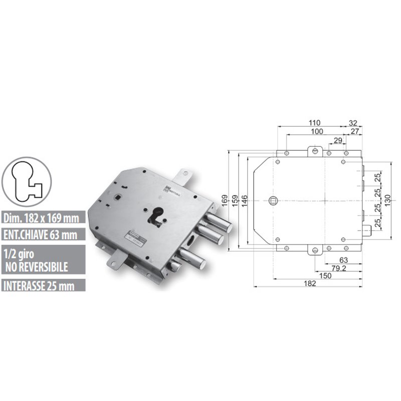 Security door lock Mottura 89.8555GR/T Euro profyle for GARDESA