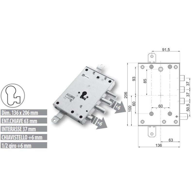 Security door lock Mottura 89.8571G5/Q Euro profyle for GARDESA