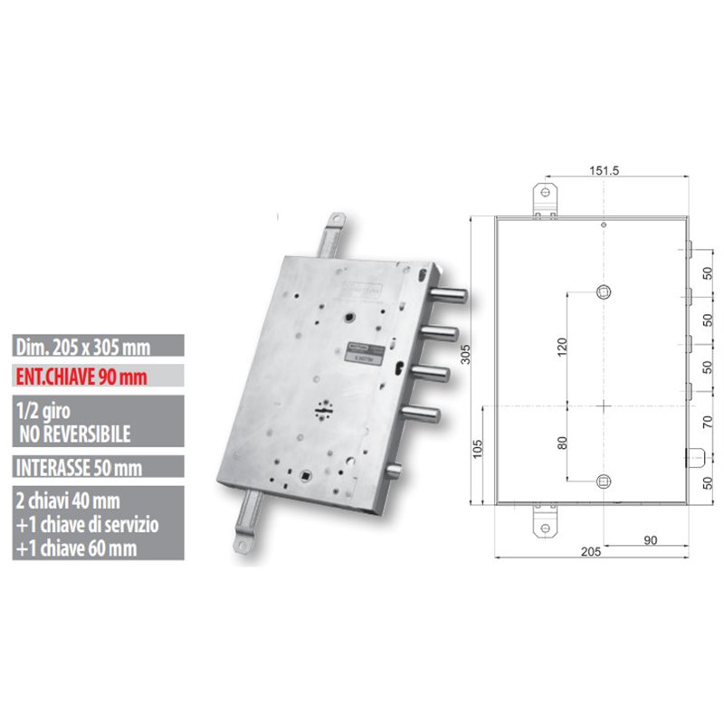 Security door lock Mottura 89.561G/23 for GARDESA