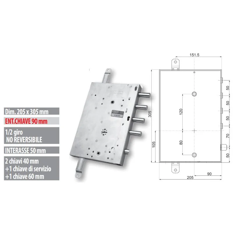 Serratura porta blindata Mottura 89.561G/23 triplice 1/2g GARDESA