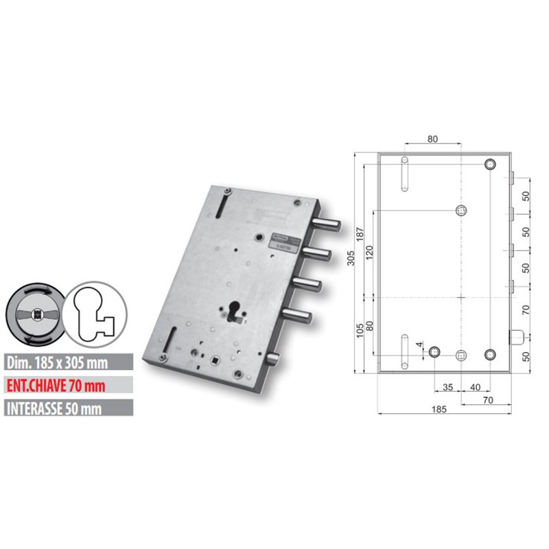 Security door lock Mottura 89.8561G/3Q Euro profyle for GARDESA