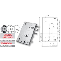 Serratura porta blindata Mottura 89.8567G/4Q triplice 1/2g GARDESA