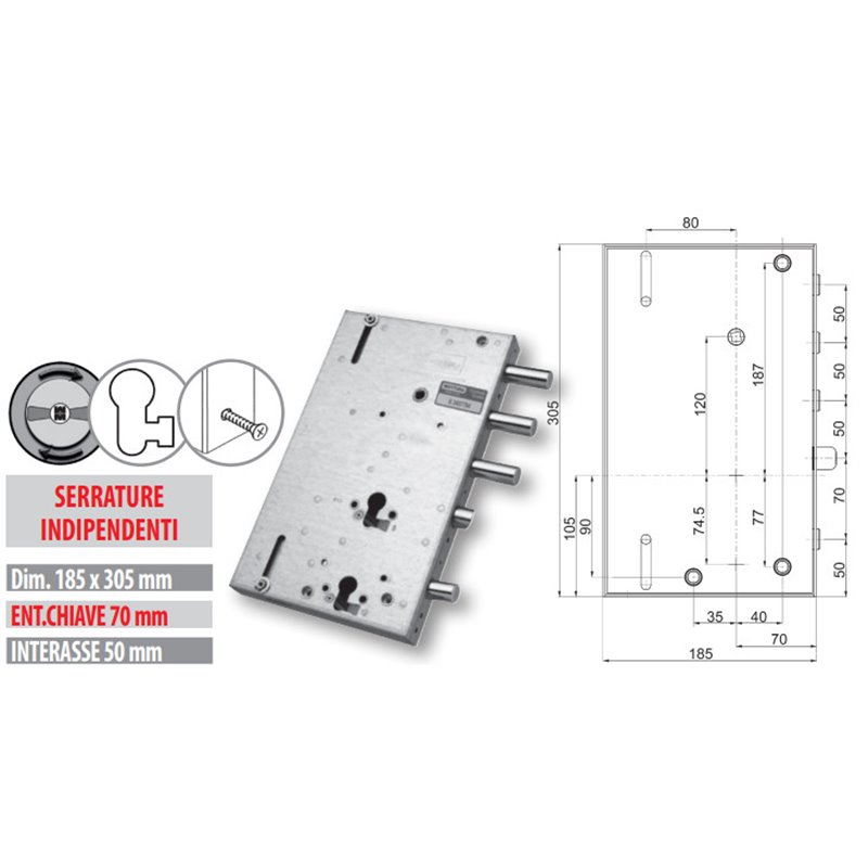 Security door lock Mottura 89.8567G/4Q Euro profyle for GARDESA