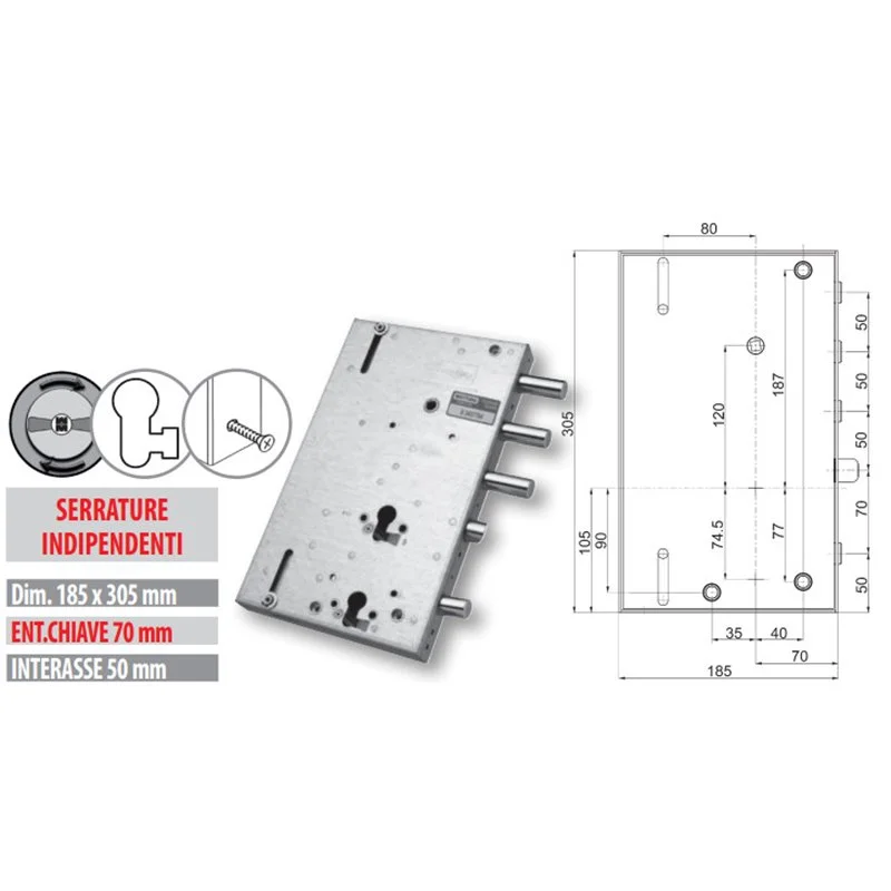 Serratura porta blindata Mottura 89.8567G/4Q triplice 1/2g GARDESA