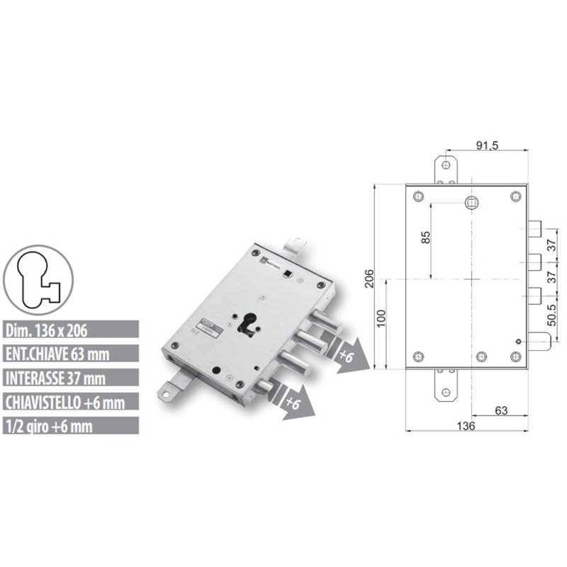 Serratura porta blindata Mottura 89.8571G1/Q triplice 1/2g GARDESA