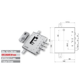 Security door lock Mottura 89.NR471GR triplice 1/2g GARDESA