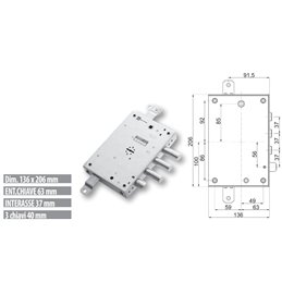 Serratura porta blindata Mottura 89.571TOR triplice 1/2g TORTEROLO