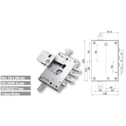 Mottura 89.K571TOR triple 1/2g armored door lock TORTEROLO