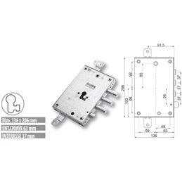 Security door lock Mottura 89.8571TO/Q for TORTEROLO