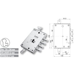 Security door lock Mottura 89.8583TOR for TORTEROLO