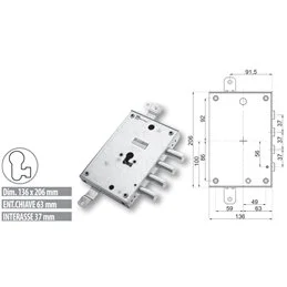 Security door lock Mottura 89.8583TOR for TORTEROLO