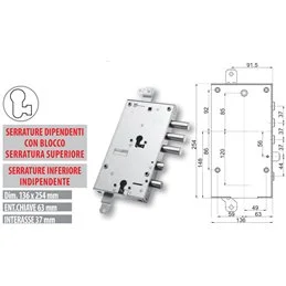 Security door lock Mottura 89.8596TO/Q for TORTEROLO