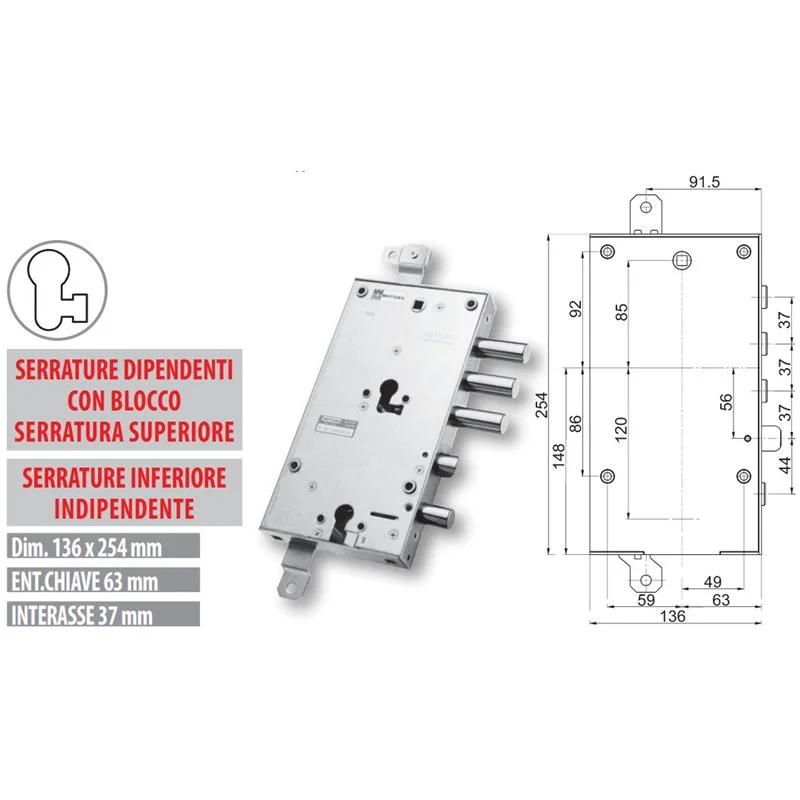 Security door lock Mottura 89.8596TO/Q for TORTEROLO