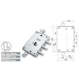 Mottura 89.8583T6/Q triple armored door lock TORTEROLO