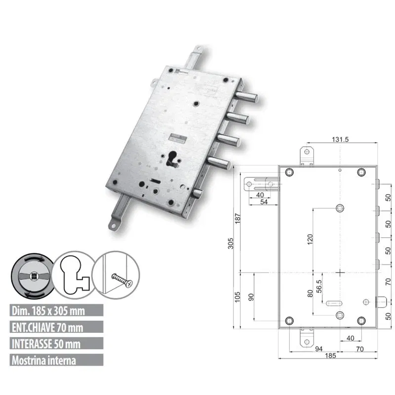 Mottura 89.8462DE/Q armored door lock Euro cylinder compatible