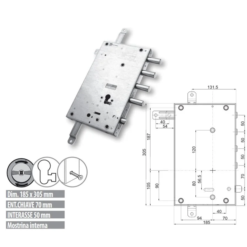 Serratura porta blindata Mottura 89.8462DE/Q cilindro euro compatibile Dierre