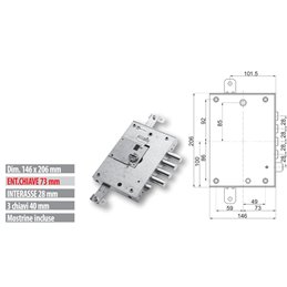 Mottura 89.K571DR/B triple 1/2g armored door lock compatible with Dierre