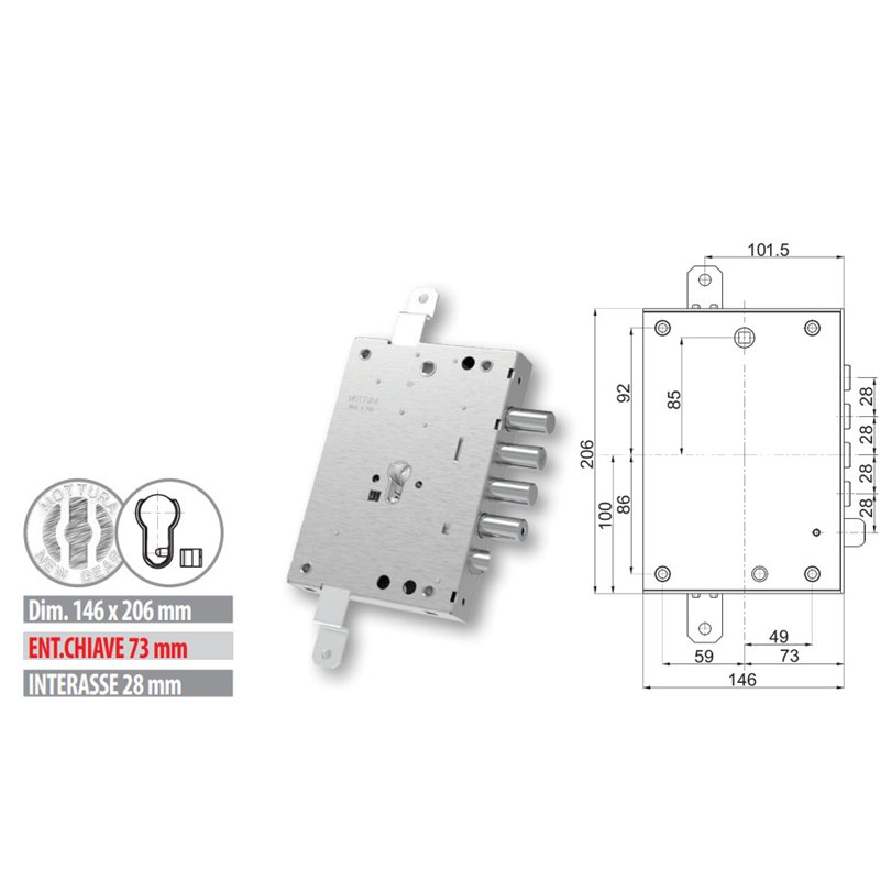 Mottura 89.2571W87Q armored door lock Euro cylinder compatible with Dierre