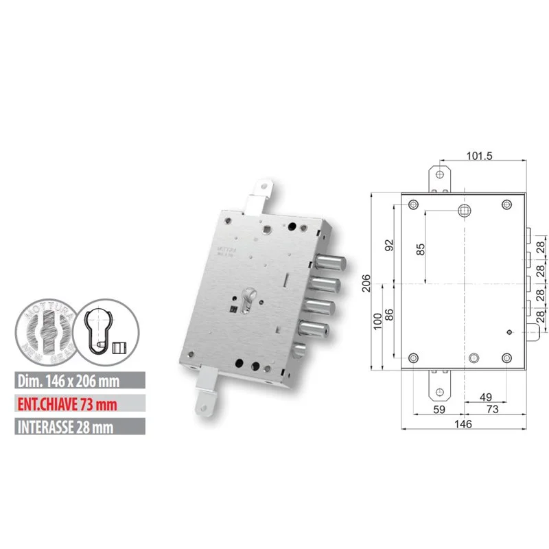 Serratura porta blindata Mottura 89.2571W87Q cilindro euro compatibile Dierre