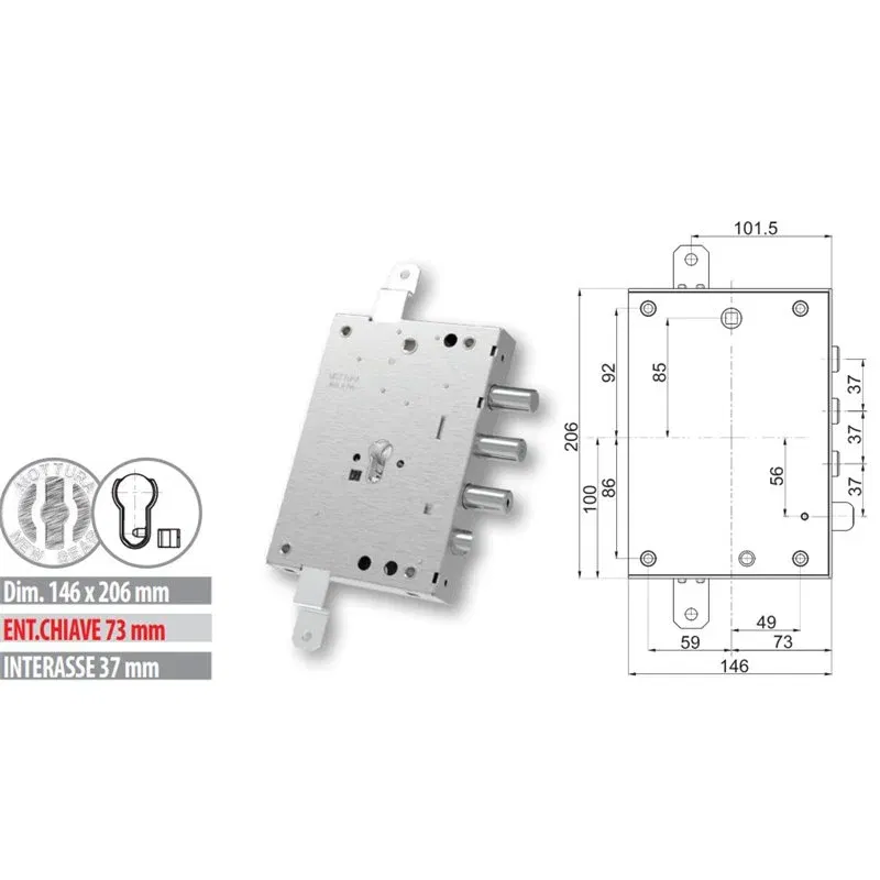 Serratura porta blindata Mottura 89.2571W77Q cilindro euro