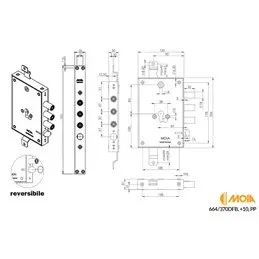 Serratura per porte blindate MOIA 664/370DFB REVERSIBILE